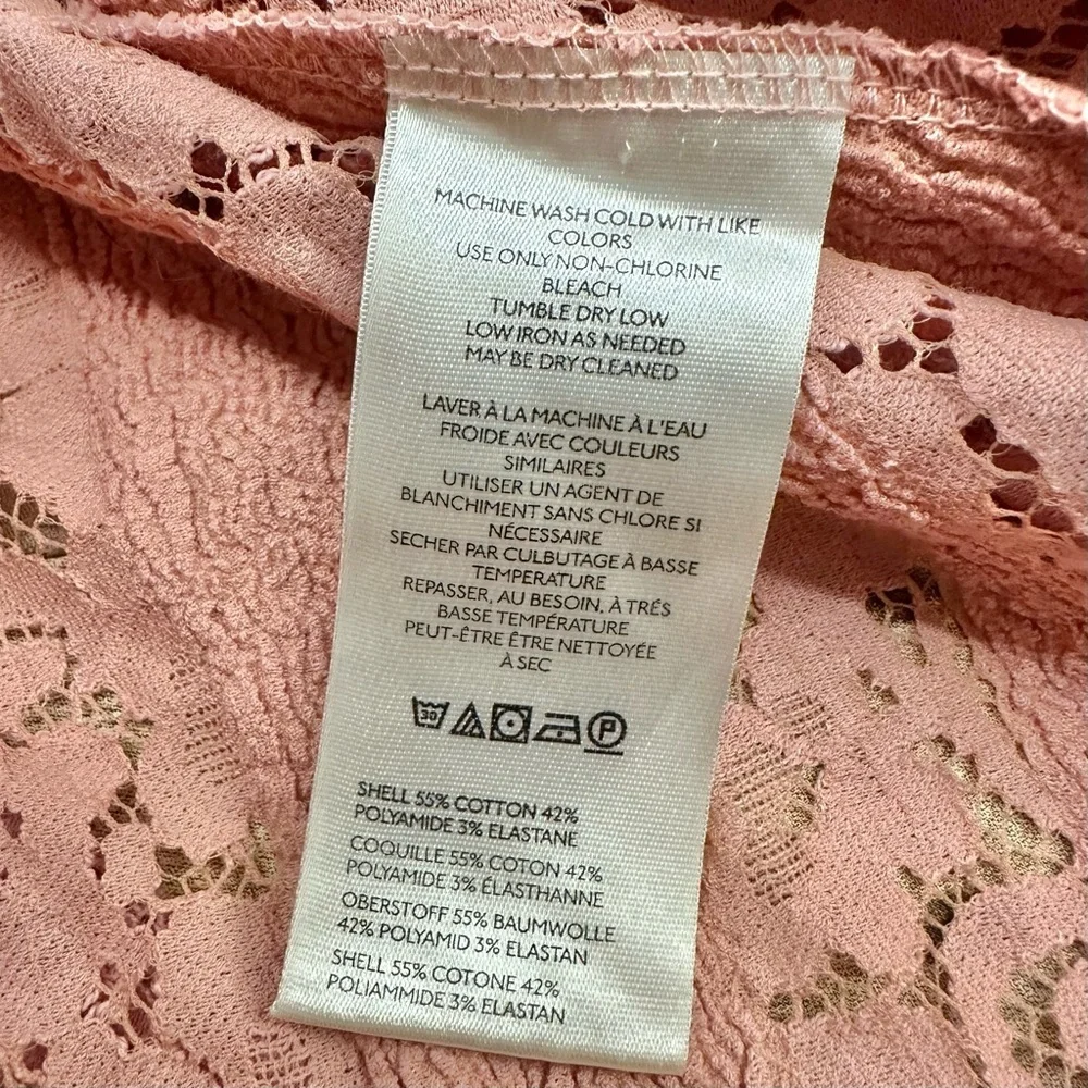 NEW Free People Stacey Lace Blush Tint Puff Sleeve Top Blouse Cropped Flowy